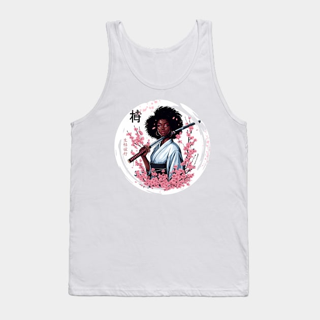 Afroamerican Girl in Kimono with Katana: A Meeting of Cultures Tank Top by IA.PICTURE